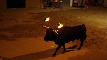 Imagen de archivo de un 'toro embolao' durante un festejo taurino