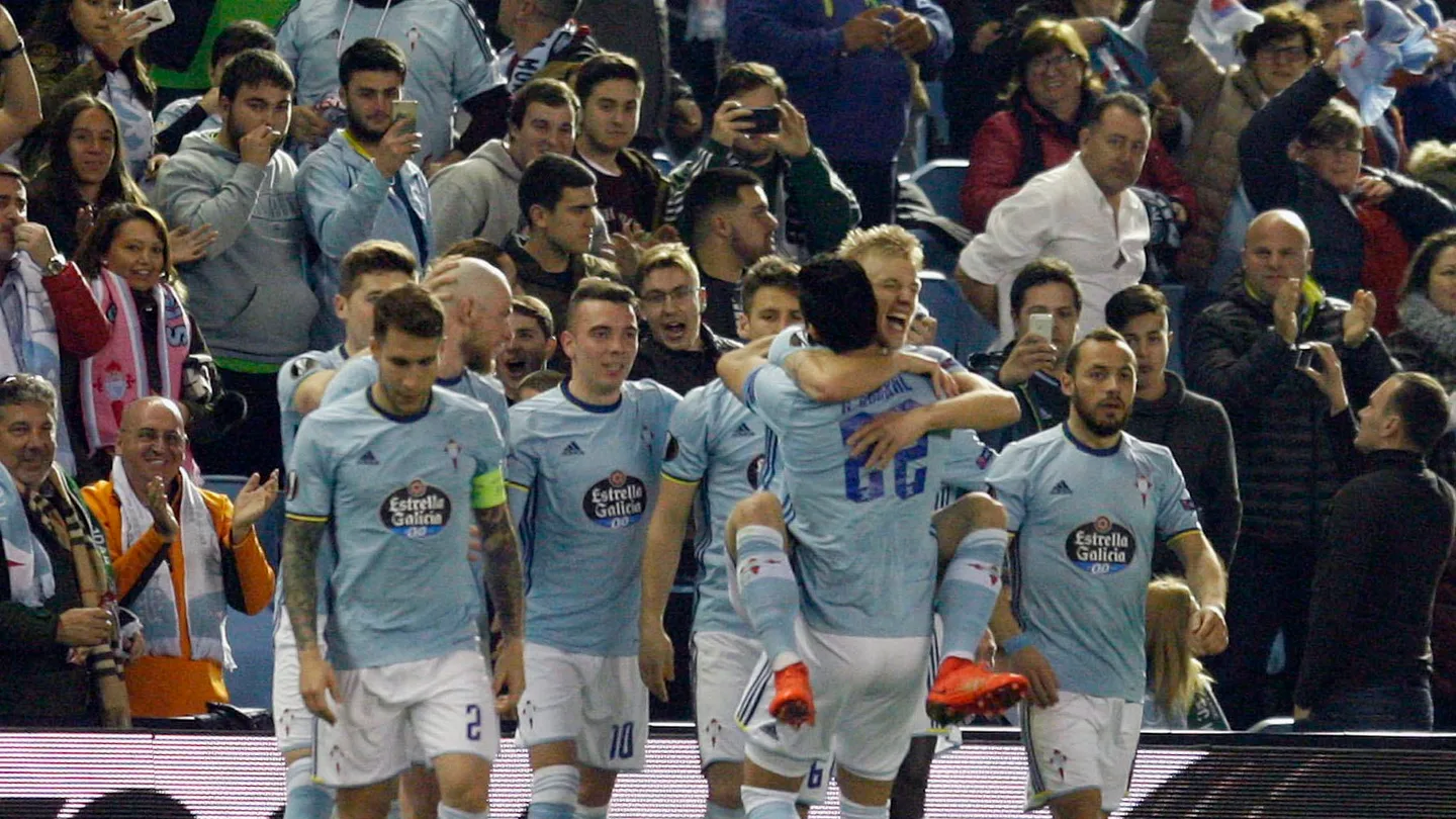 Los jugadores del Celta celebran un gol ante el Krasnodar en Balaídos Los jugadores del Celta celebran un gol ante el Krasnodar en Balaídos