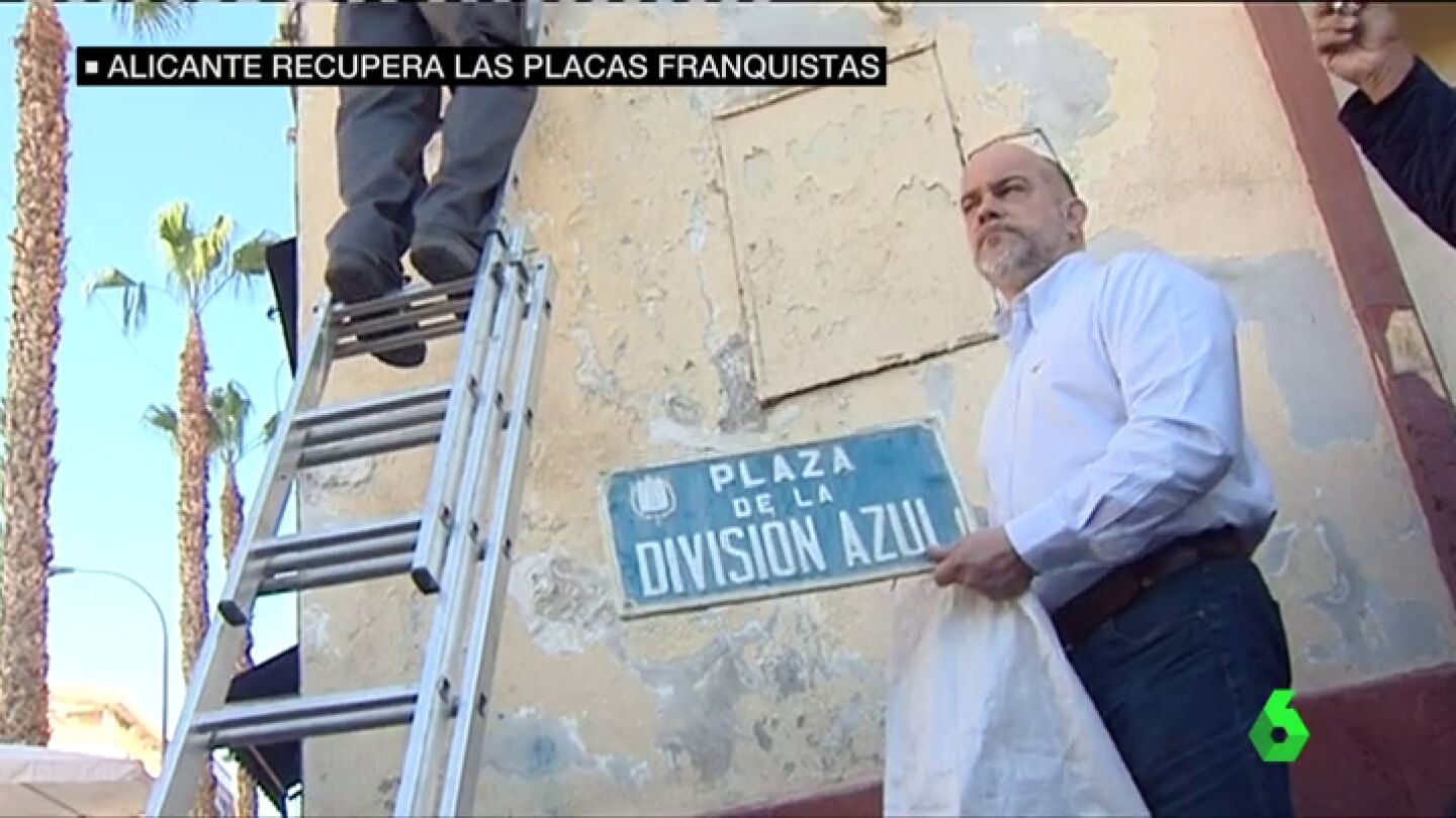 Colocaci&oacute;n de una placa franquista en Alicante