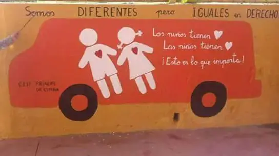 El mural de los niños de un colegio de Huelva contra Hazte Oír El mural de los niños de un colegio de Huelva contra Hazte Oír