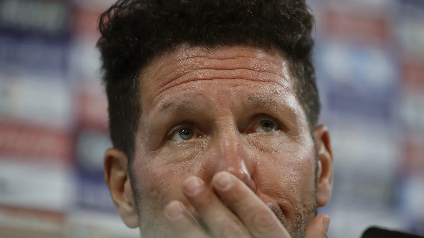 Simeone, durante la rueda de prensa Simeone, durante la rueda de prensa