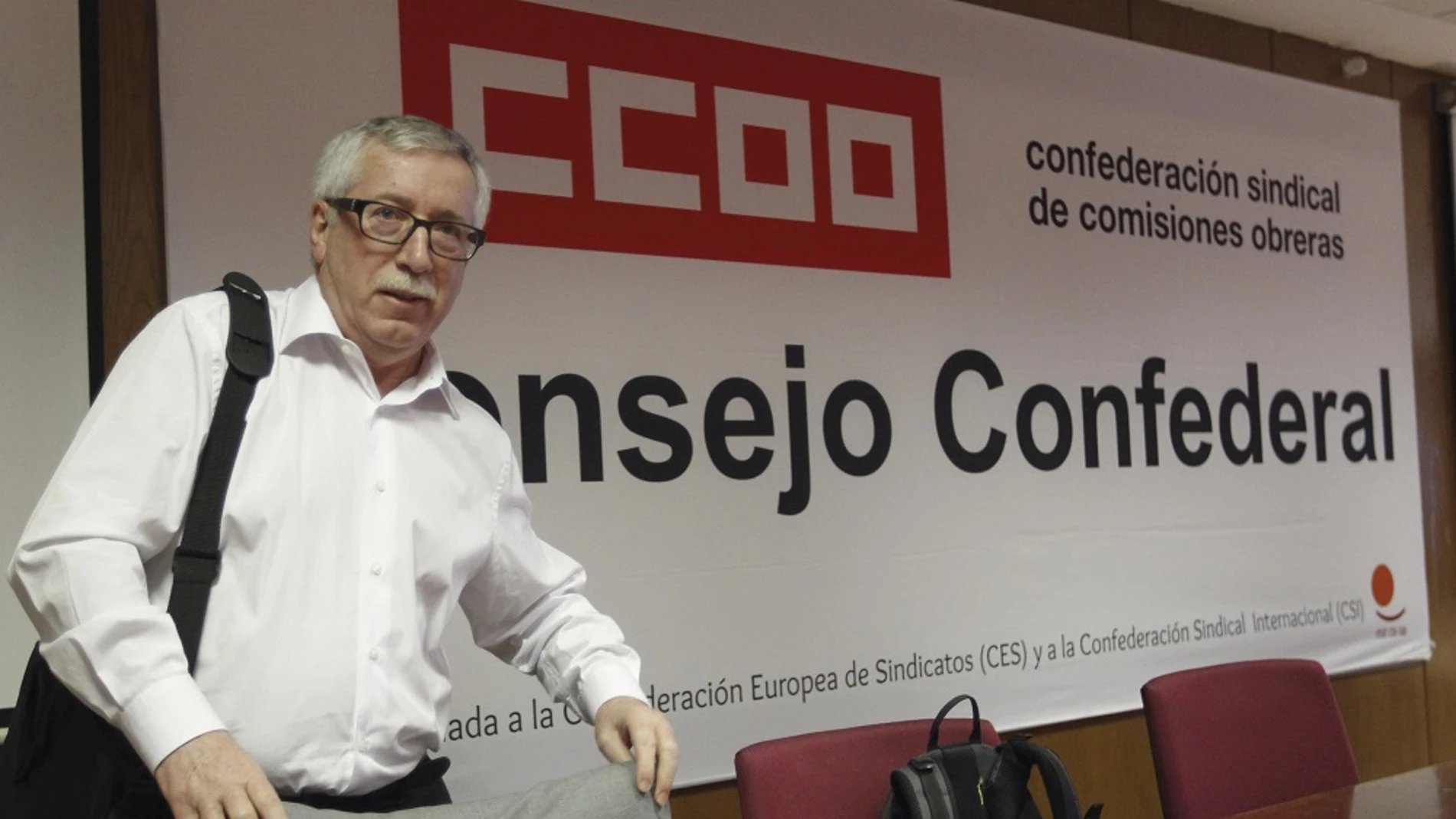 El secretario general de CCOO, Ignacio Fernández Toxo, a su llegada esta mañana a la reunión extraordinaria del Consejo Confederal del sindicato.
