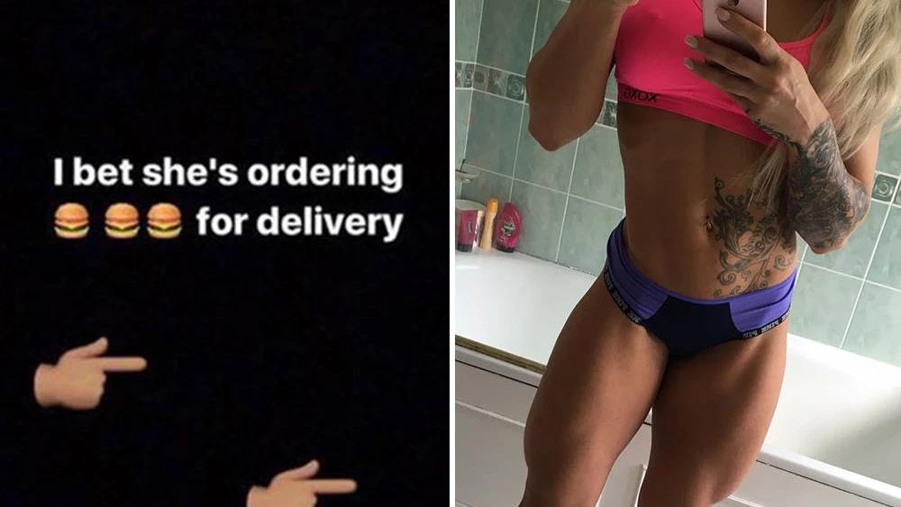 Texto humillante e imagen de la fisioculturista