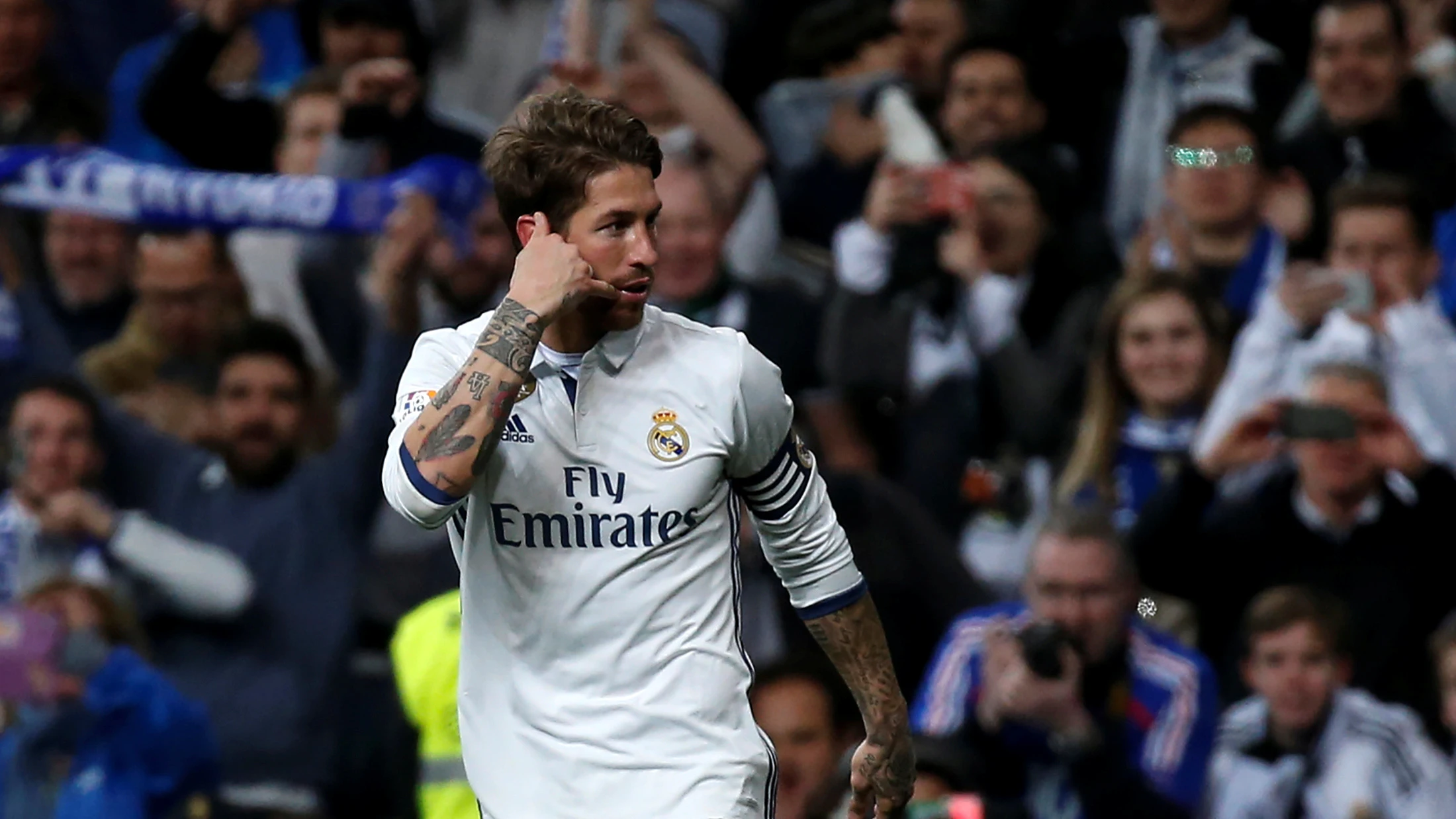 Sergio Ramos celebra su gol contra el Betis