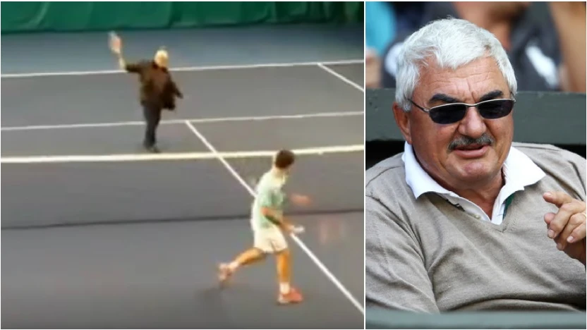 Robert Federer da un pelotazo a su hijo Roger Robert Federer da un pelotazo a su hijo Roger