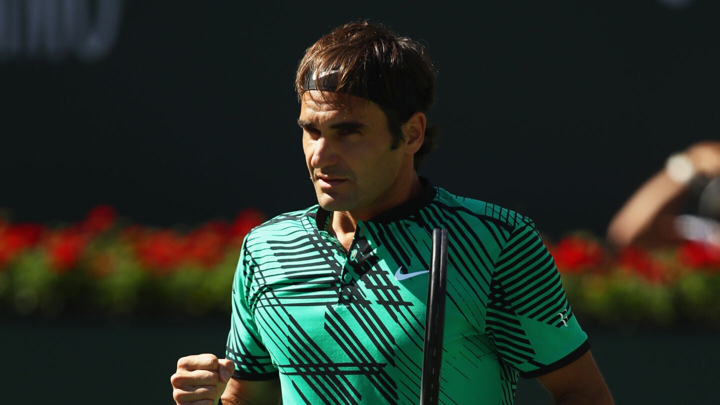 Federer celebra un punto en la final ante Wawrinka