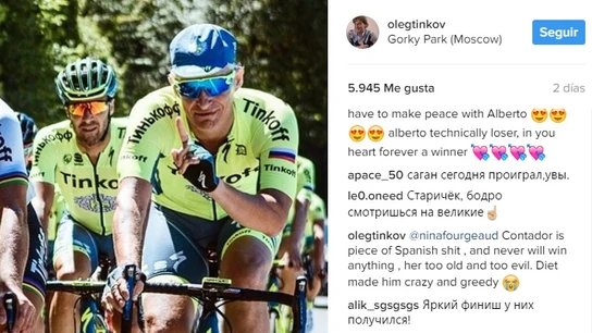 El insulto de Tinkov a Alberto Contador en Instagram El insulto de Tinkov a Alberto Contador en Instagram
