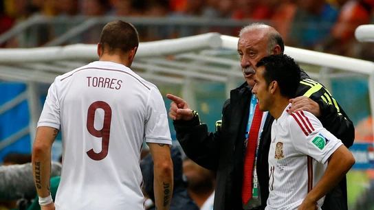 Vicente del Bosque da instrucciones a Pedro durante un partido Vicente del Bosque da instrucciones a Pedro durante un partido