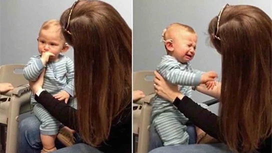 Un bebé sordo llora al escuchar por primera vez la voz de su madre Un bebé sordo llora al escuchar por primera vez la voz de su madre