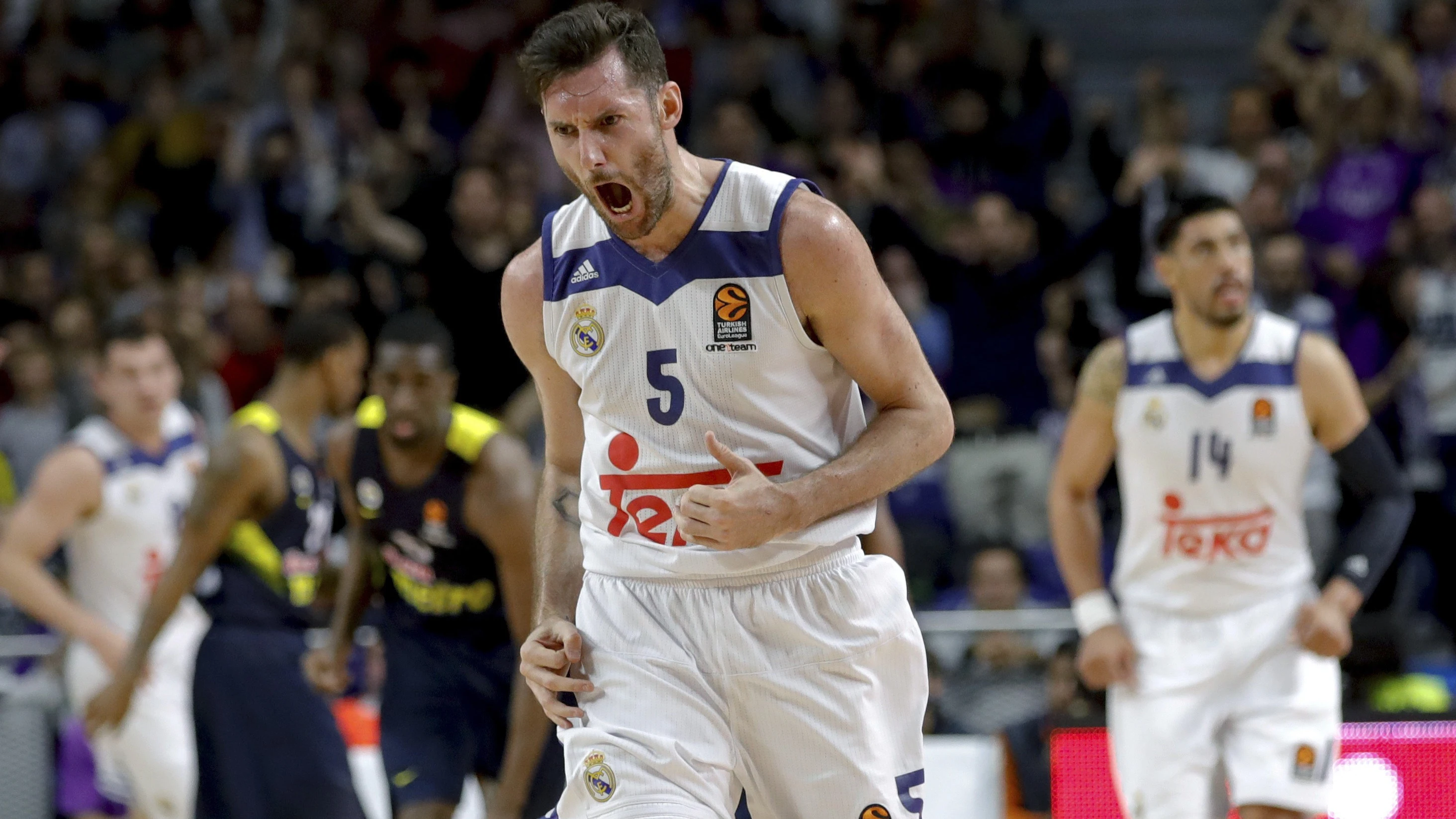 Rudy Fernández celebrando una canasta