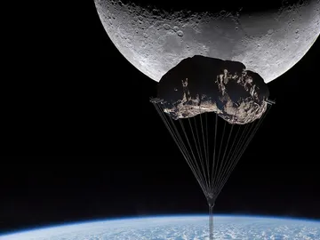 Concepto de rascacielos colgado de un asteroide Concepto de rascacielos colgado de un asteroide