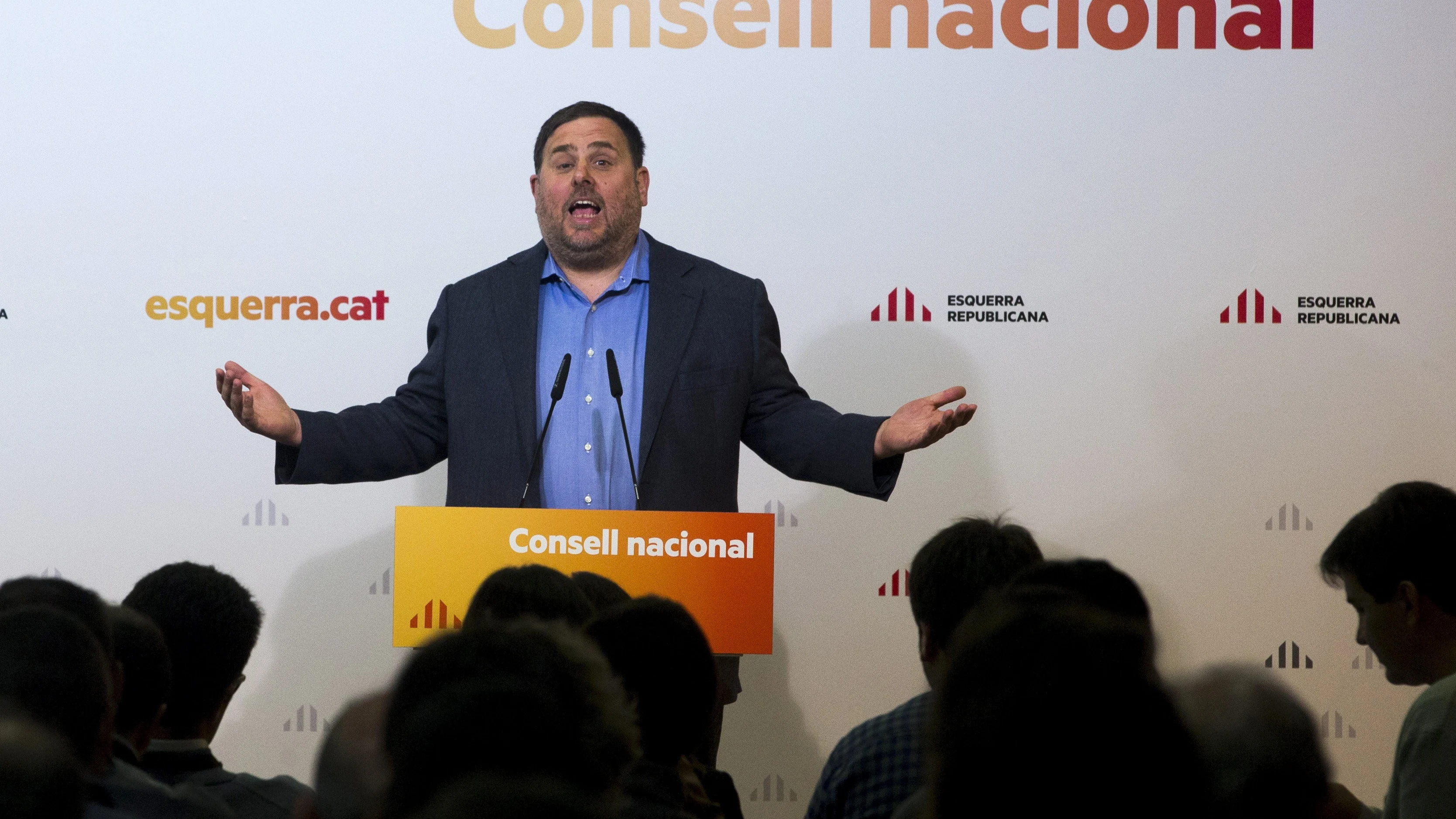 Oriol Junqueras durante su intervención en la reunión del Consell Nacional celebrada en Barcelona