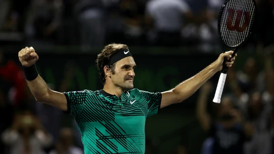 Federer celebra una victoria Federer celebra una victoria