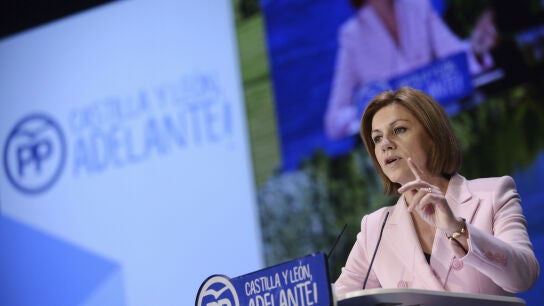La secretaria general del PP, Maria Dolores de Cospedal, durante su intervenci&oacute;n