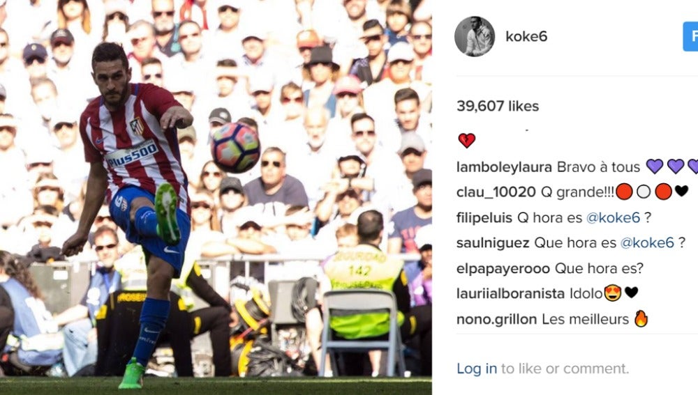 La publicación de Koke en Instagram