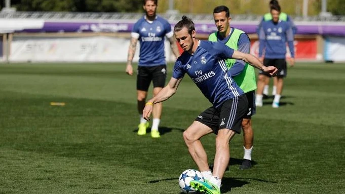 Gareth Bale, en el entrenamiento en Valdebebas