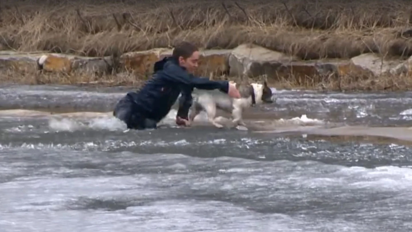 Un joven canadiense salvando a su perro Un joven canadiense salvando a su perro