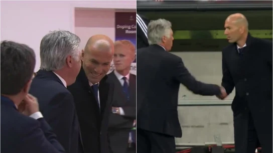 El saludo entre Ancelotti y Zidane El saludo entre Ancelotti y Zidane