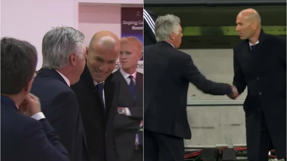 El saludo entre Ancelotti y Zidane