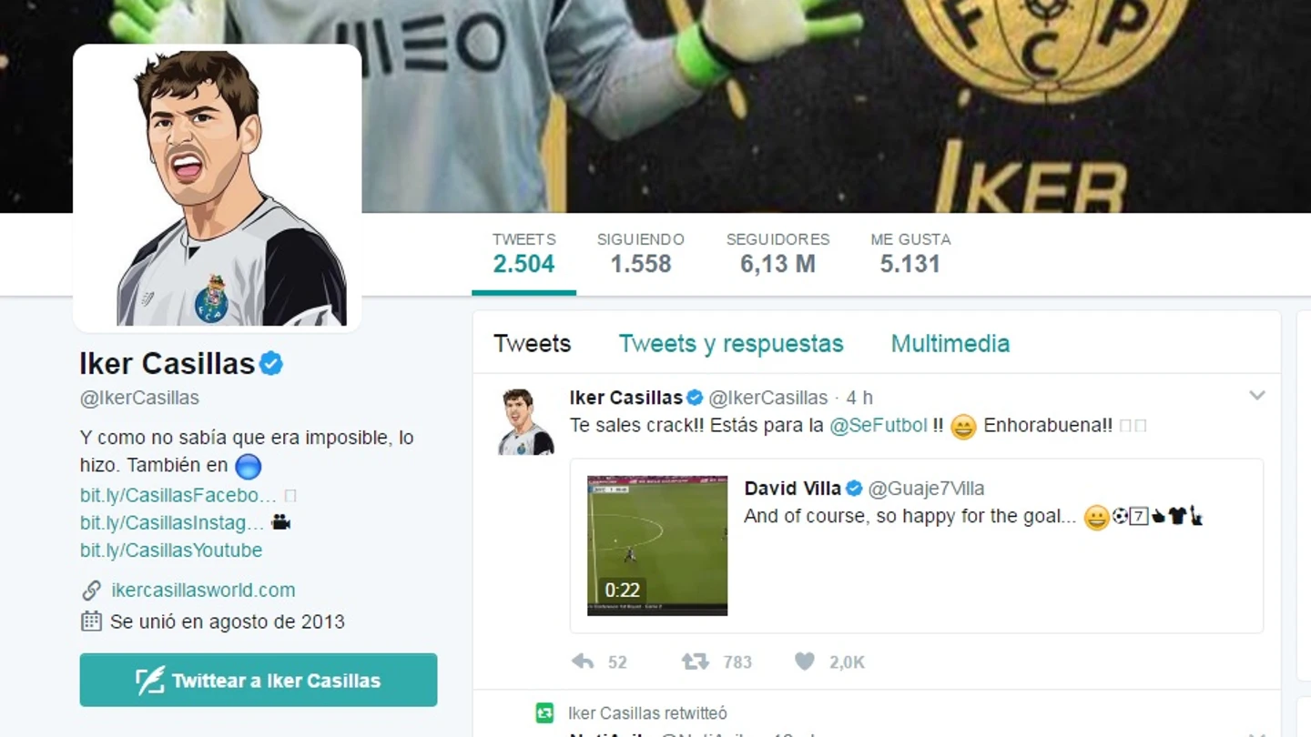 Tuit de Casillas sobre el gol de Villa en la MLS Tuit de Casillas sobre el gol de Villa en la MLS