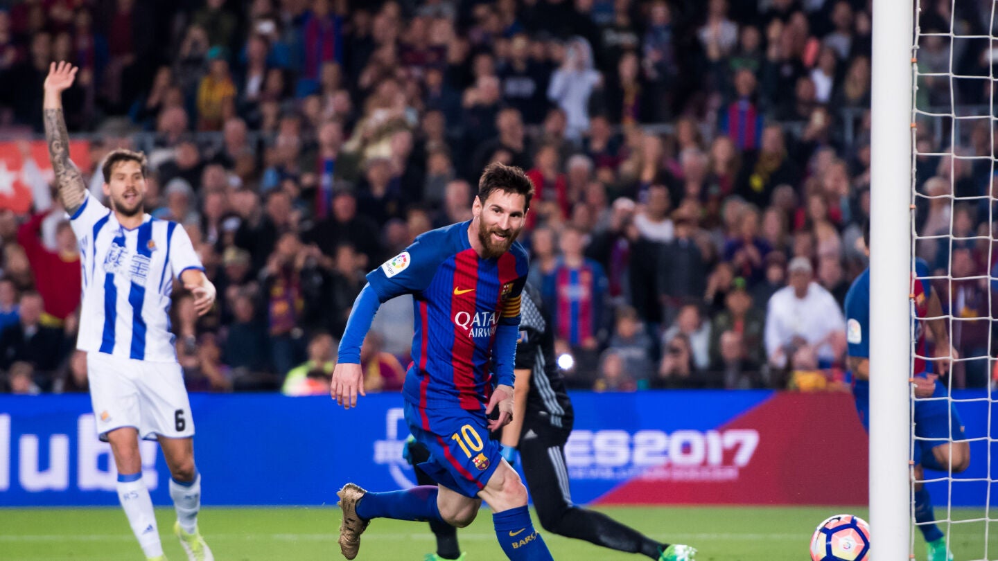 Leo Messi celebra un gol ante la Real Sociedad