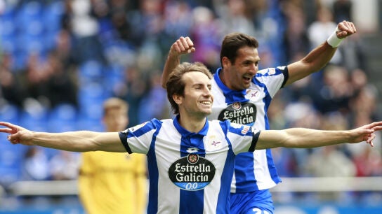 Pedro Mosquera celebra el 2-0 ante el M&aacute;laga