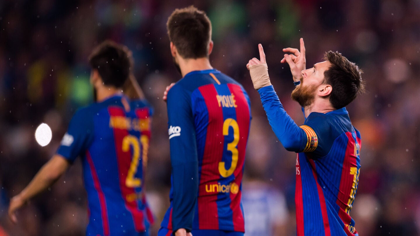 Leo Messi celebra un gol ante la Real Sociedad