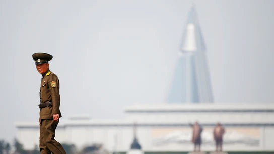 Un soldado durante el desfile militar de Pyongyang Un soldado durante el desfile militar de Pyongyang