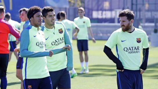 Neymar, Su&aacute;rez y Messi