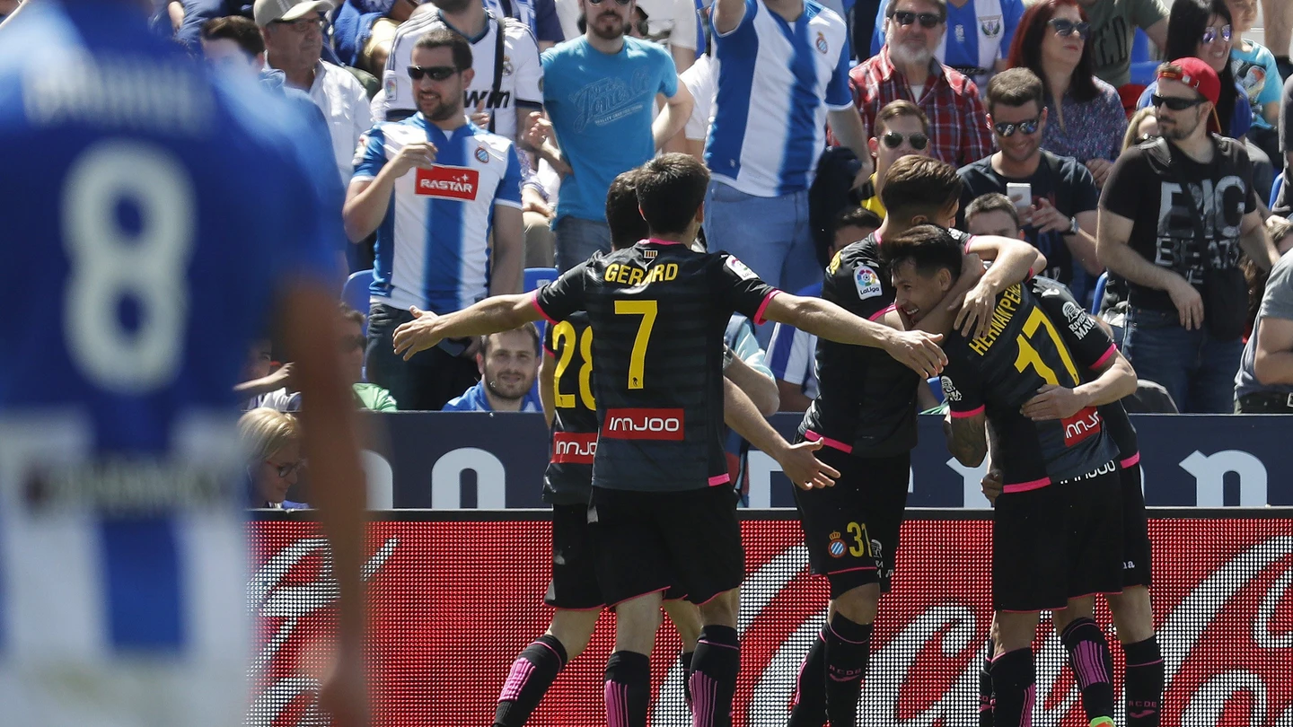 Los jugadores del Espanyol celebran el gol de Baptistao en Butarque Los jugadores del Espanyol celebran el gol de Baptistao en Butarque