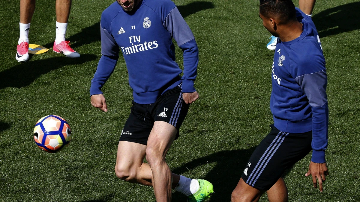 Bale, en un entrenamiento del Real Madrid