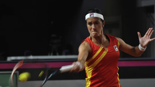 Silvia Soler, durante su partido contra Mladenovic Silvia Soler, durante su partido contra Mladenovic