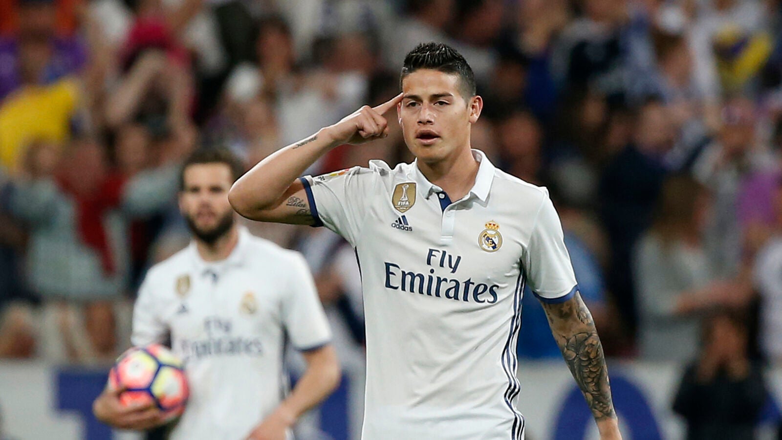 James Rodr&iacute;guez celebrando un gol