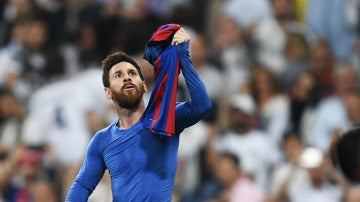 Leo Messi celebra su gol 500 con la camiseta del Barcelona