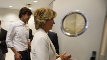 Esperanza Aguirre, tras finalizar su declaración pública anunciando su dimisión