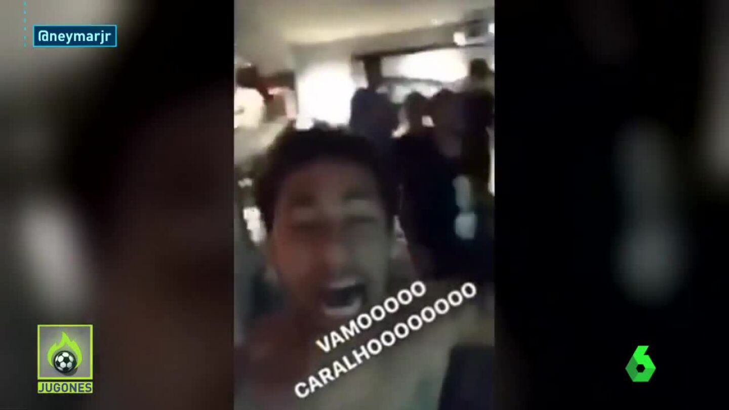Neymar, euf&oacute;rico con el segundo gol de Messi en El Cl&aacute;sico