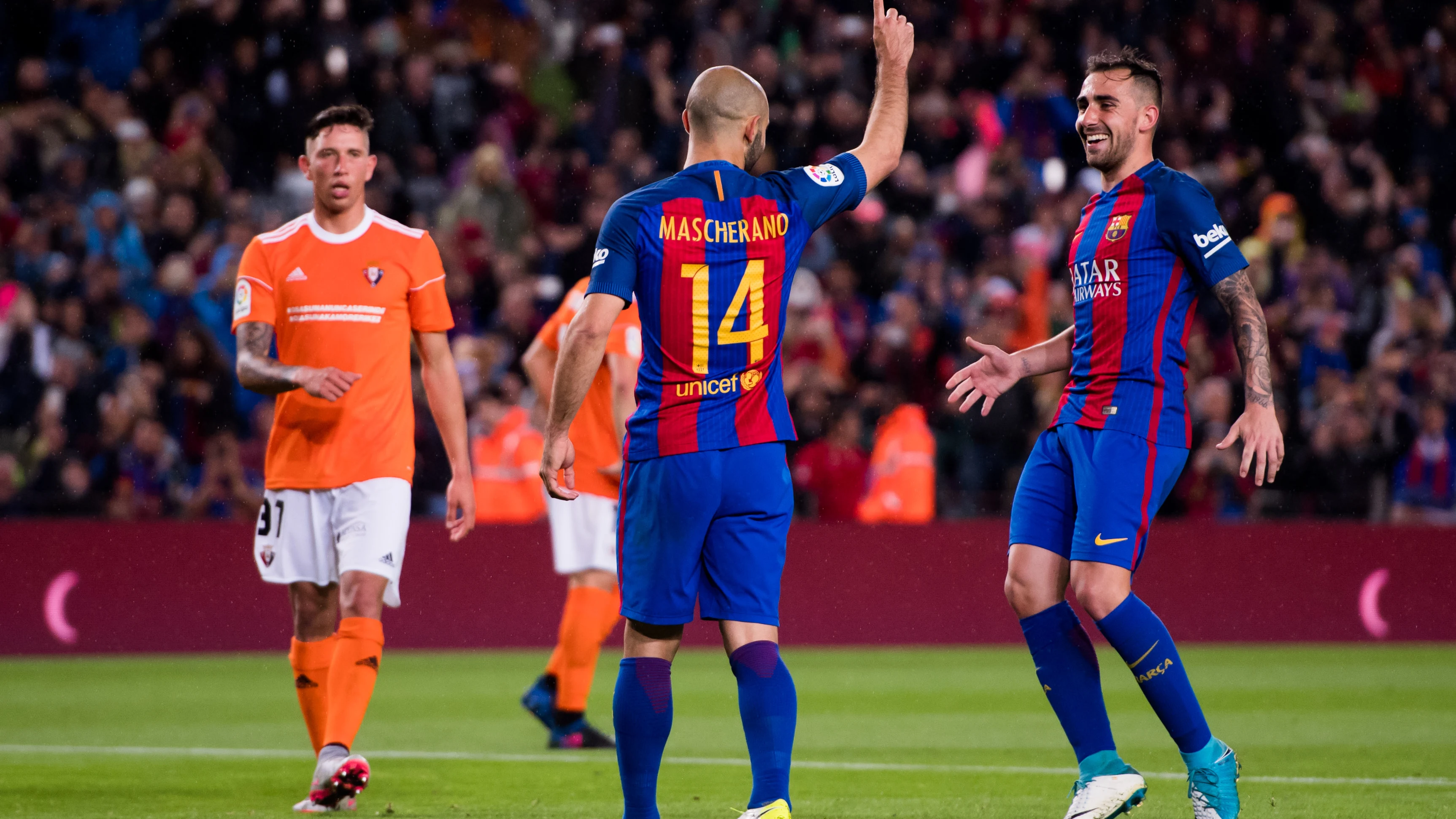 Mascherano celebrando su primer gol con el Barça Mascherano celebrando su primer gol con el Barça