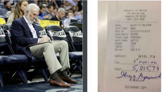 La generosa propina de Gregg Popovich