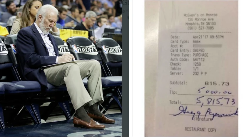 La generosa propina de Gregg Popovich La generosa propina de Gregg Popovich