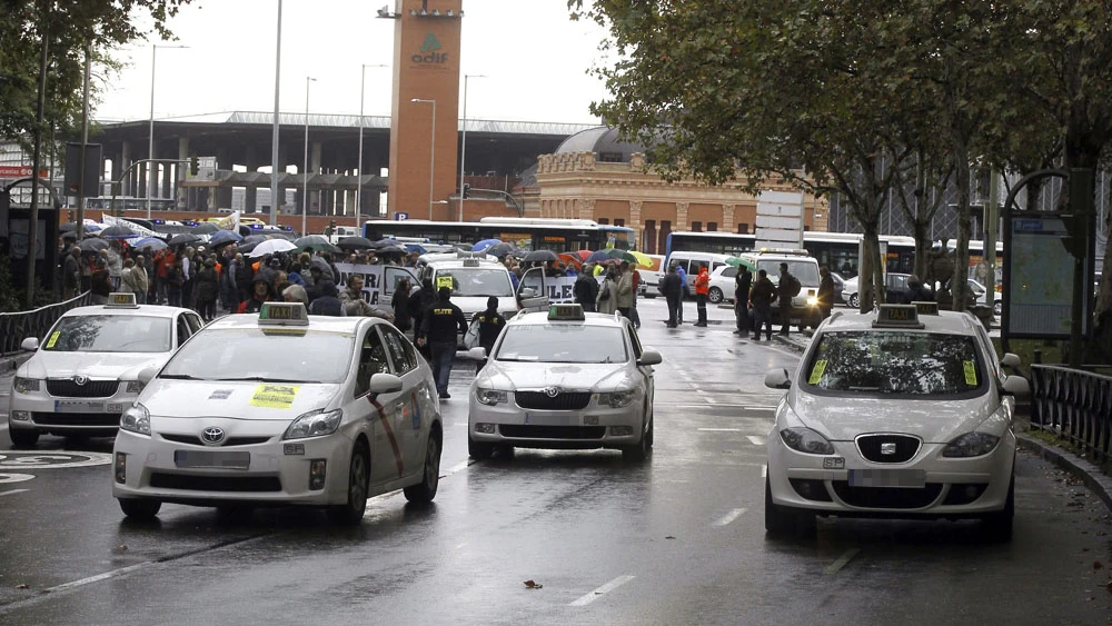 Taxistas en una concentración en Madrid (Archivo)