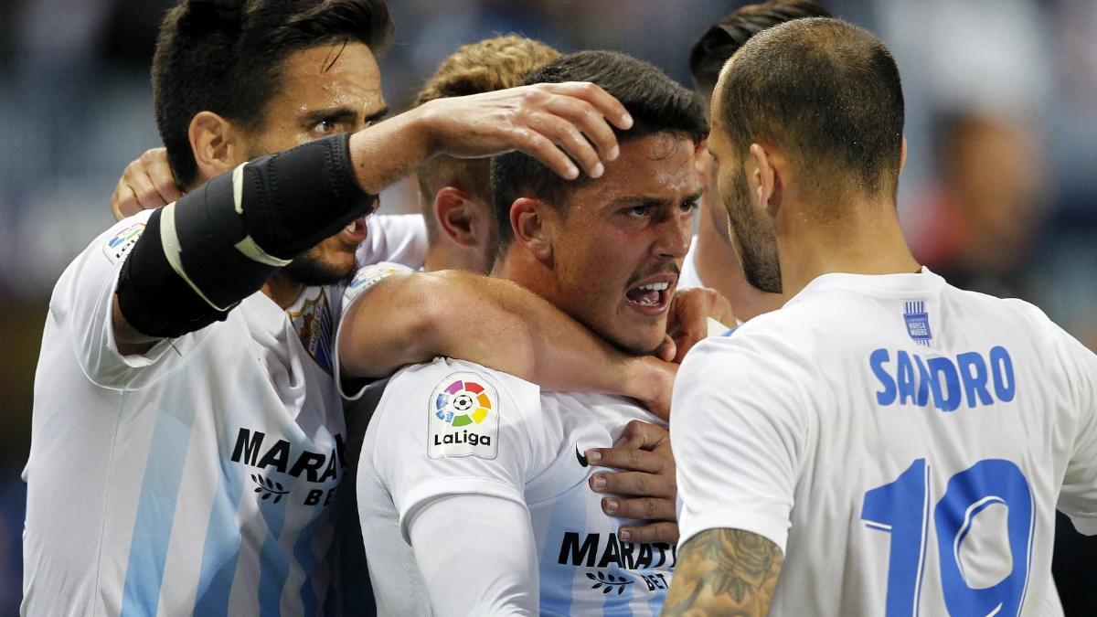 El Málaga celebra un gol