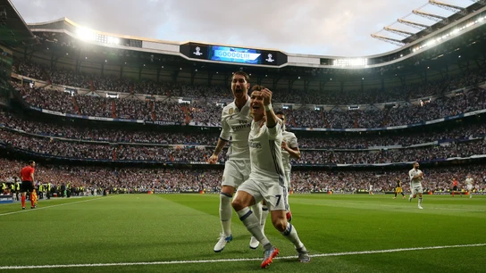 Sergio Ramos y Cristiano Ronaldo celebran el gol del portugués Sergio Ramos y Cristiano Ronaldo celebran el gol del portugués
