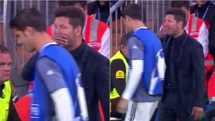 Simeone se dirige a Morata en la banda del Bernabéu