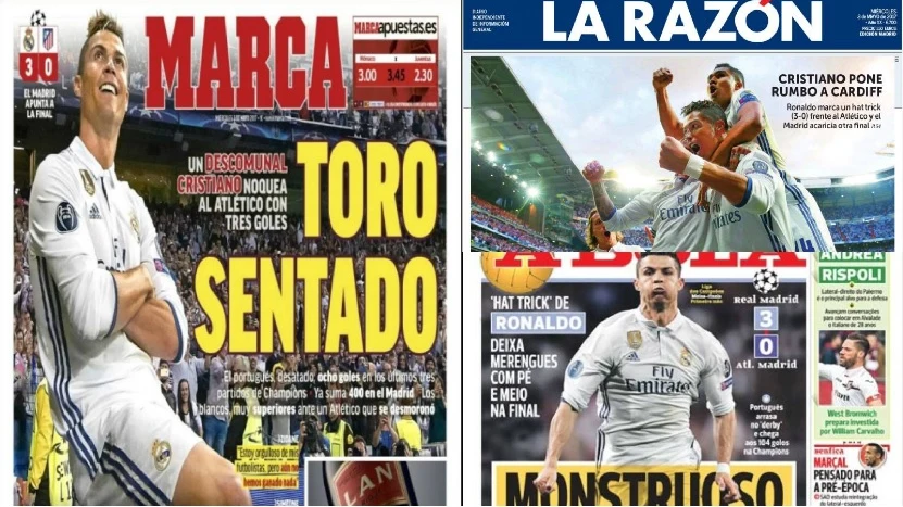 Cristiano, protagonista de las portadas tras su hat-trick frente al Atlético Cristiano, protagonista de las portadas tras su hat-trick frente al Atlético