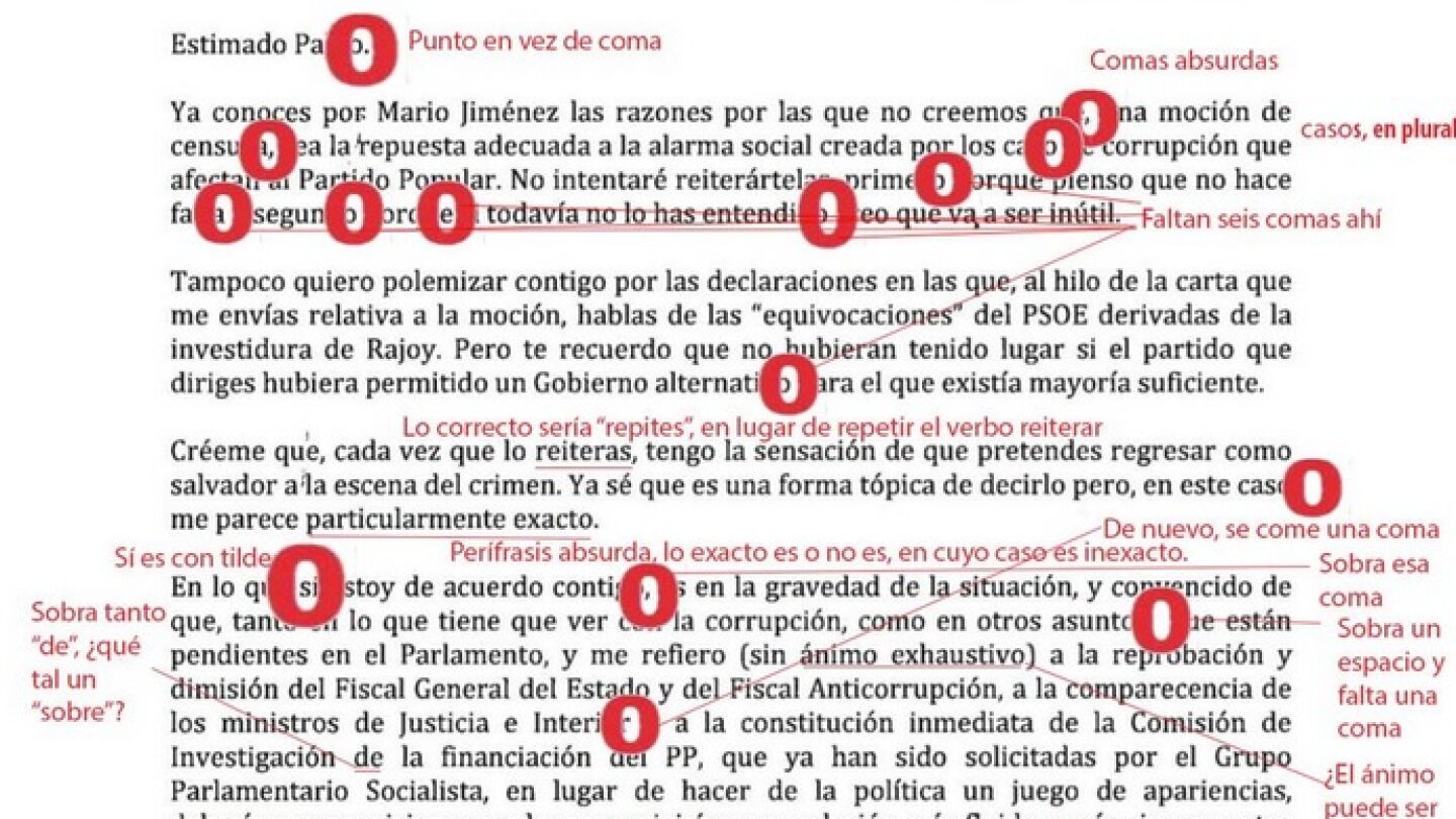 Faltas de ortograf&iacute;a en la carta de Javier Fern&aacute;ndez