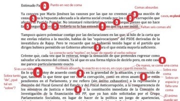 Faltas de ortografía en la carta de Javier Fernández