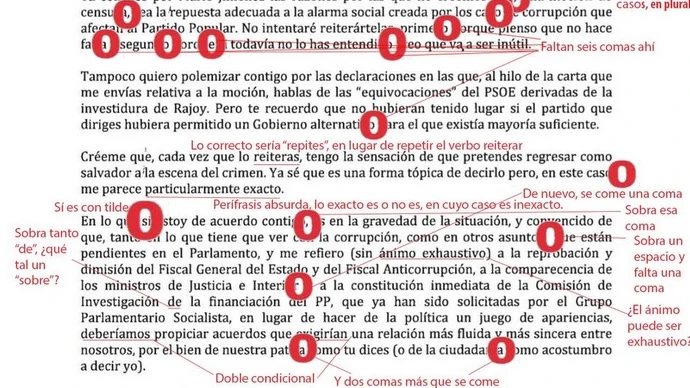 Faltas de ortografía en la carta de Javier Fernández