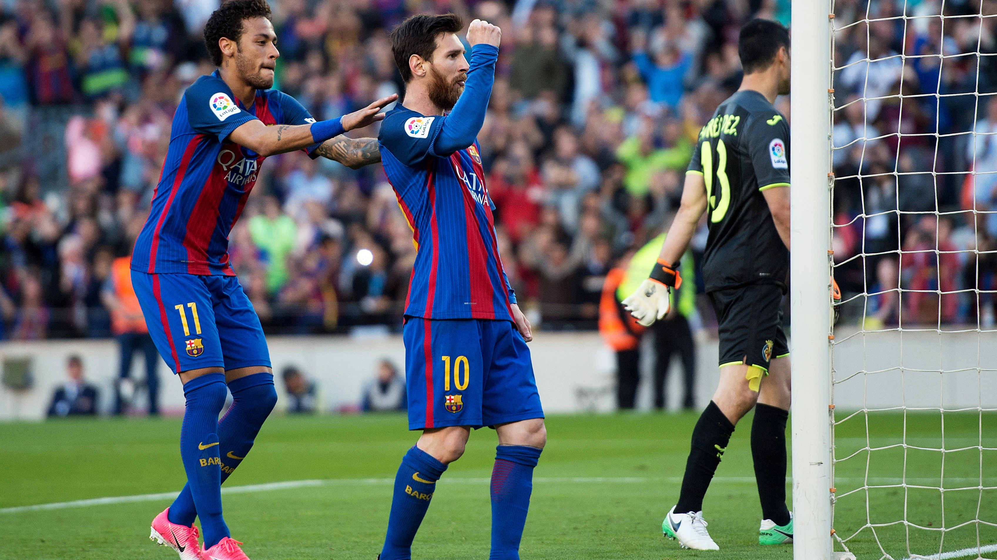 Leo Messi celebra un gol ante el Villarreal