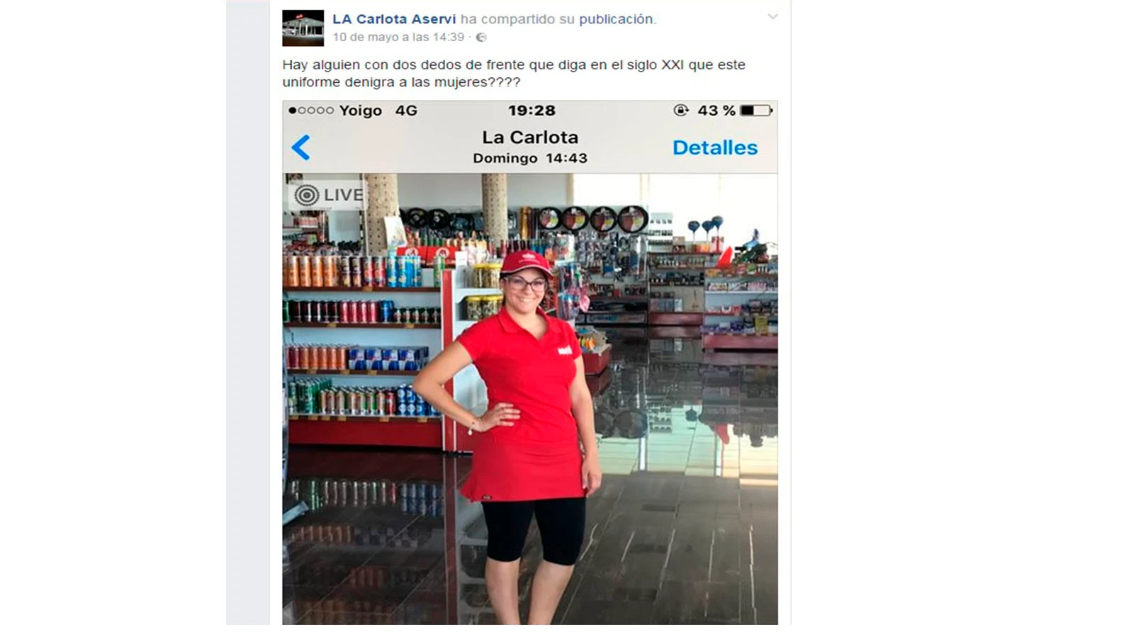 Publicación de LA Carlota Aservi dando explicaciones Publicación de LA Carlota Aservi dando explicaciones