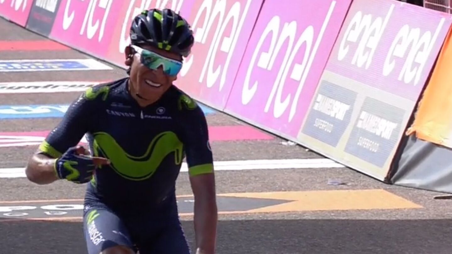 Nairo Quintana celebra su victoria en el Blockhaus